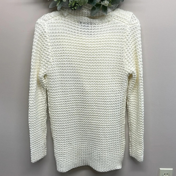 Cream Cowl Neck Chunky Sweater Wooden Buttons Surplice Front M/L - Picture 5 of 15